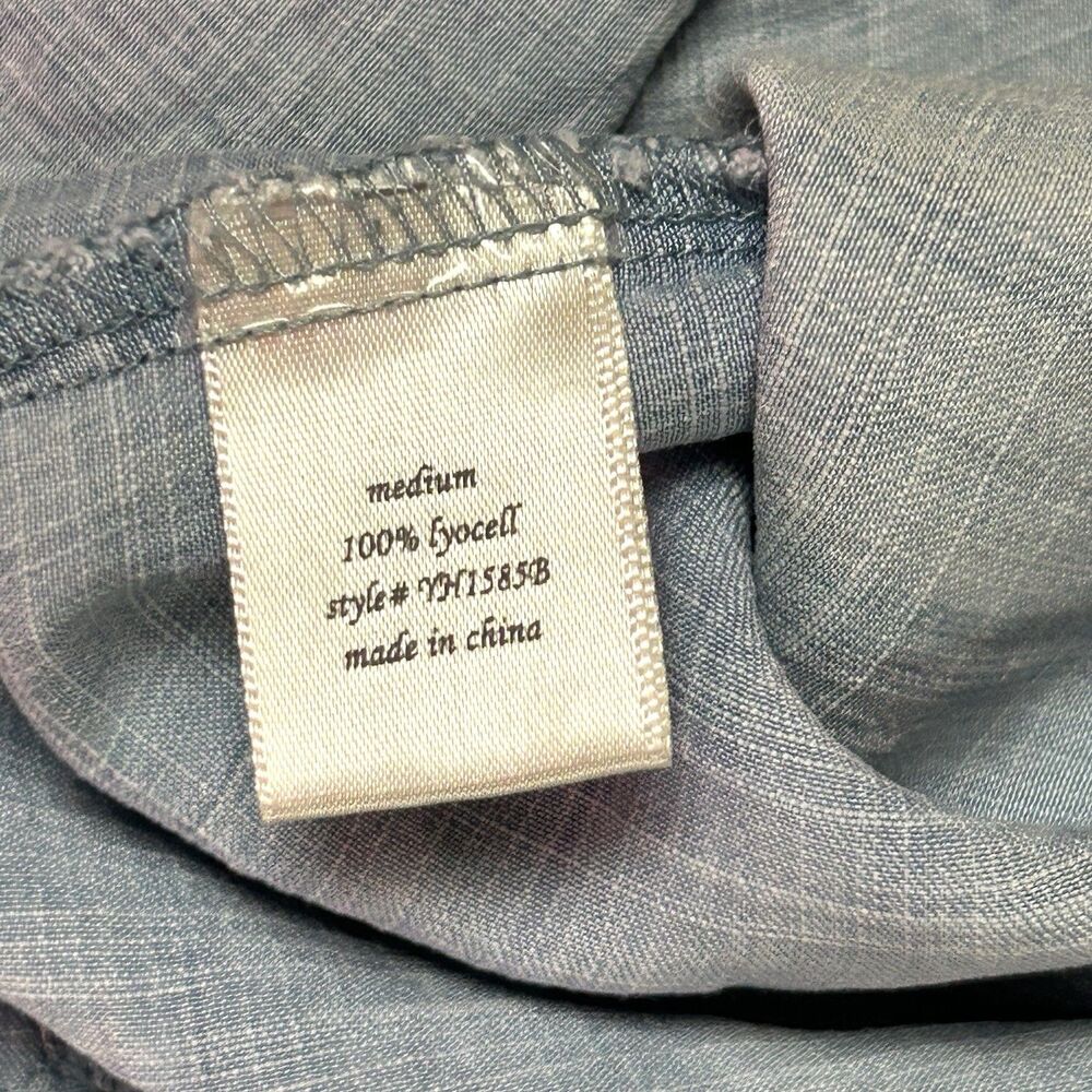 Harper Chambray Button Up Shirt Women M Lyocell High Low Frayed Hem - Picture 6 of 10